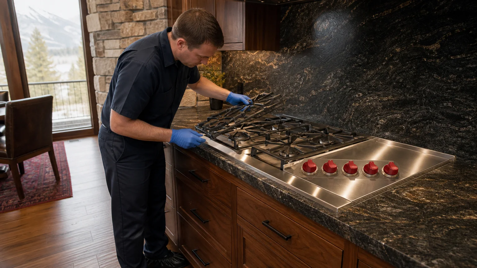 Built-in cooktop prepared for a professional diagnostic visit