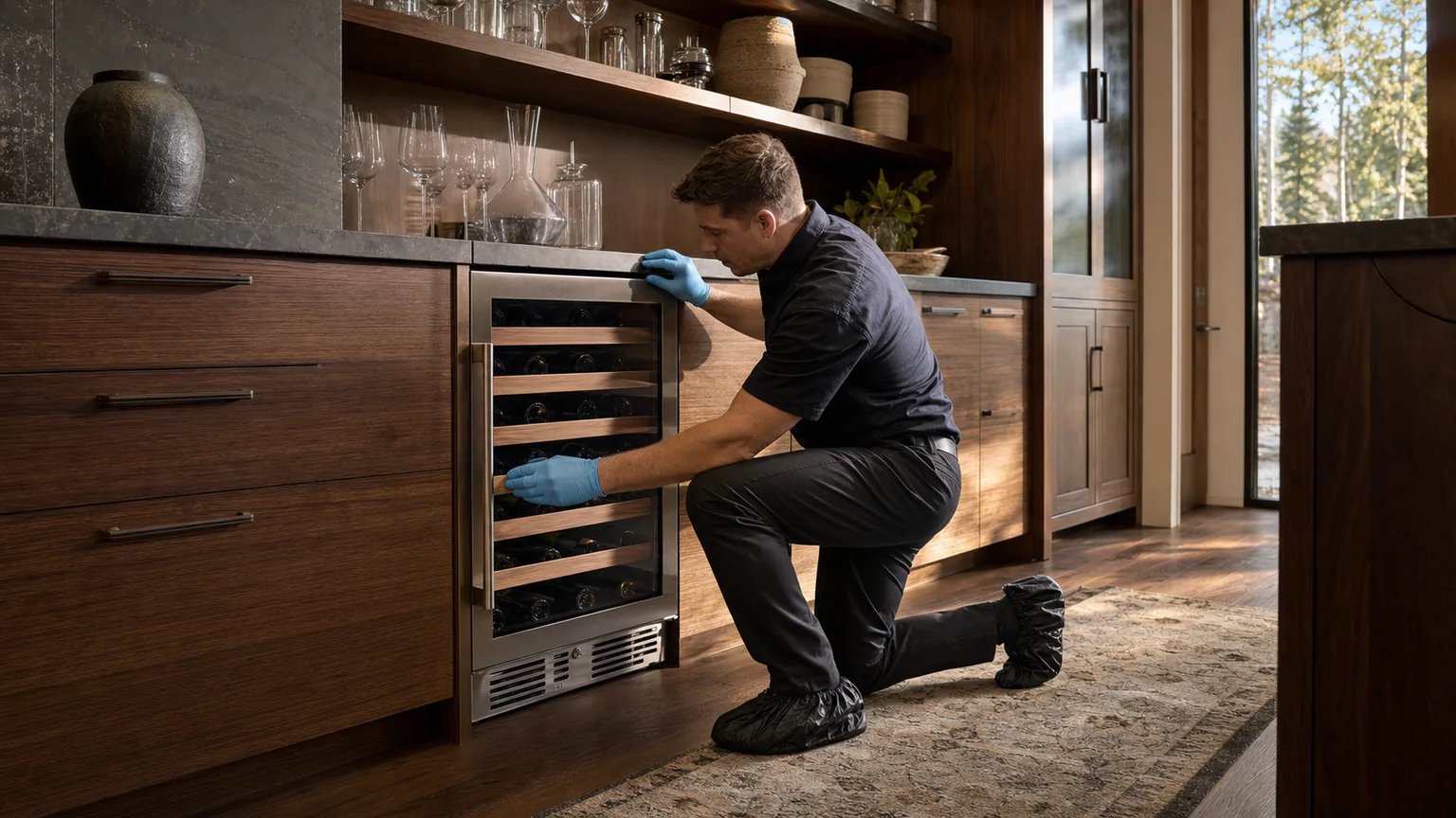Built-in wine cooler prepared for a professional diagnostic visit